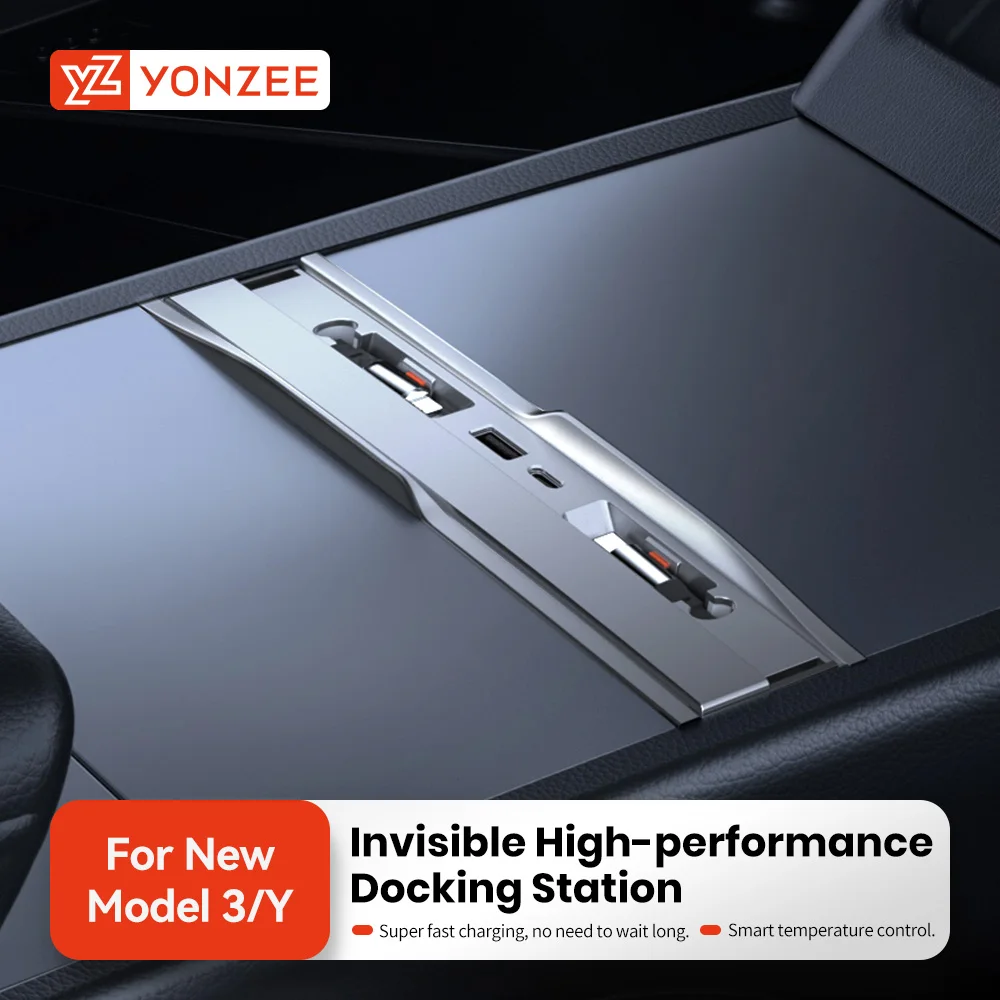 YZ para Tesla Model 3 Highland Model Y Juniper 2025 54W Quick Charger USB Shunt Hub Inteligente Docking Station Adaptador de coche alimentado