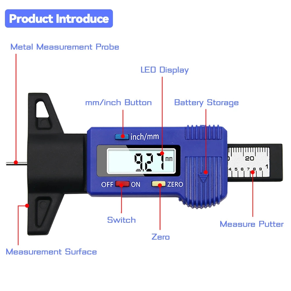 Digital Tire Tread Depth Gauge 0-25mm LCD Car Auto Tyre Wear Detection Measuring Tool High Precision Monitoring Meter