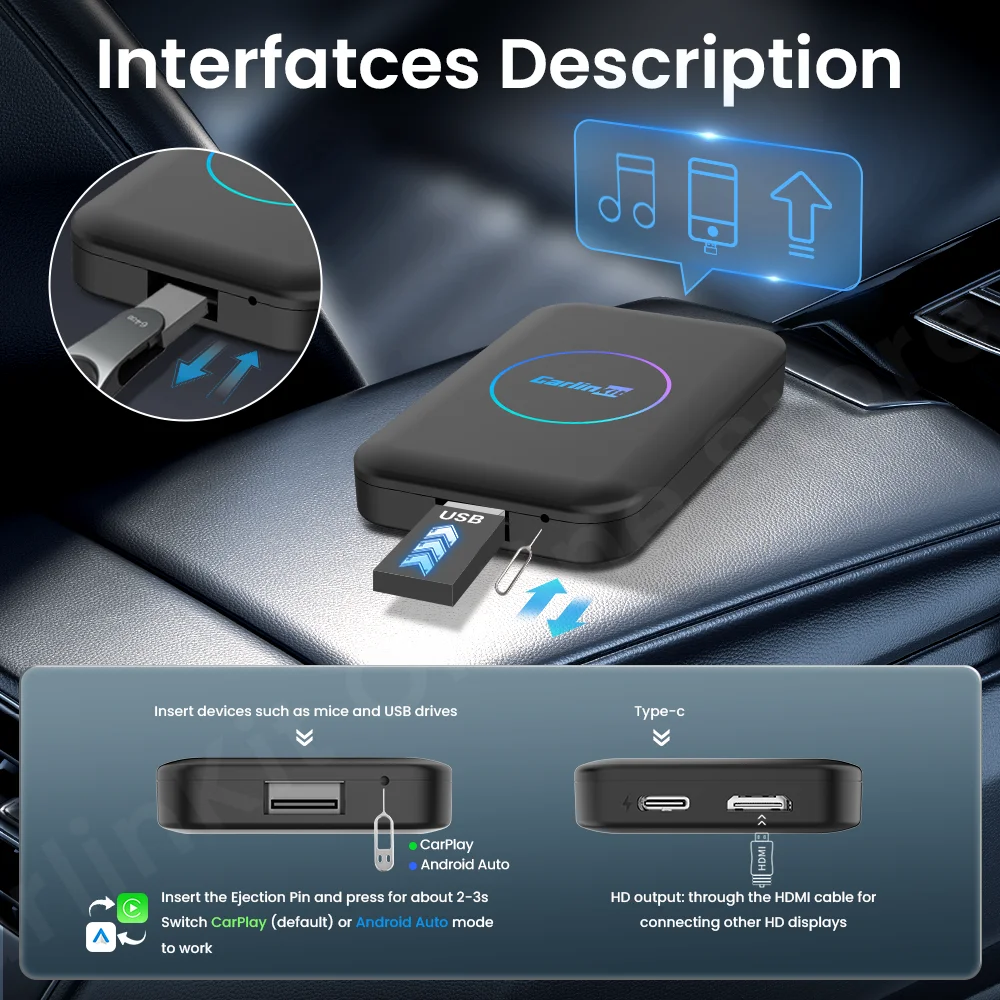 CarlinKit Android TV Box Lite CarPlay Android auto Беспроводной адаптер для автомобильного медиаплеер Netfilx Youtube IPTV Spotify HDMI