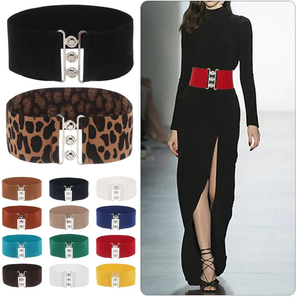 Women Casual Stretch Ladies Metal Buckle Waistband Dress Cummerbands Waist Band Wide Elastic Belt Fashion Accessory