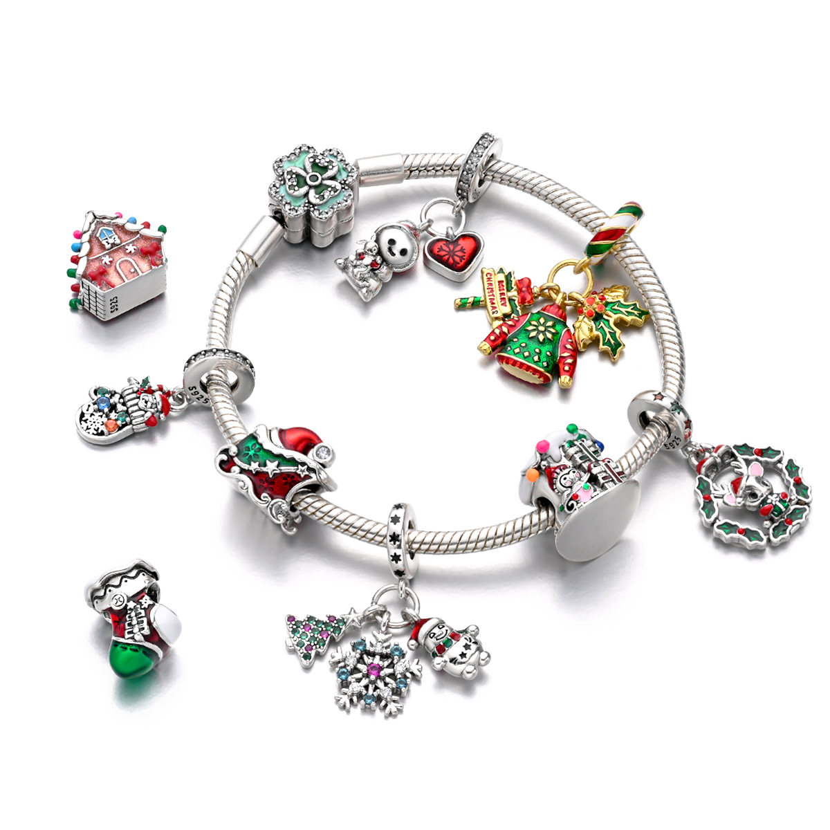 새로운 벽난로 눈사람 스웨터 달콤한 로맨틱 크리스마스 겨울 테마 매력 비즈 맞는 팬 925 원래 팔찌 DIY 파인 쥬얼리