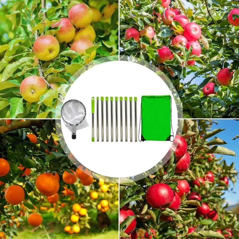 Garden Basket Fruit Picker Head with Telescopic Extendable Pole Fruit Picking Harvester Non-Slip Grip Handle High Altitude