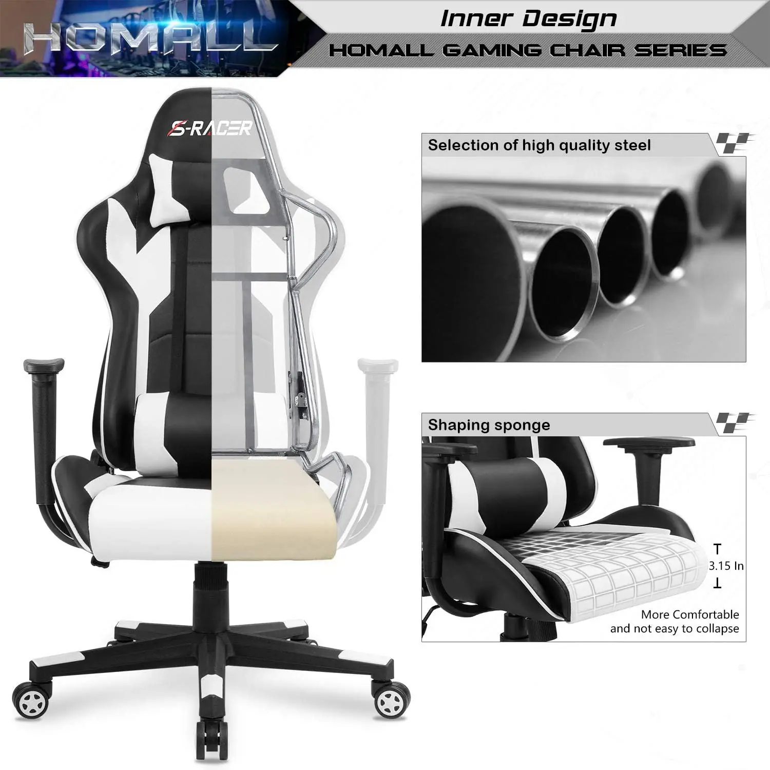 Gaming Chair, Office Chair High Back Computer Leather Desk Chair Racing Executive Ergonomic Adjustable Swivel Task