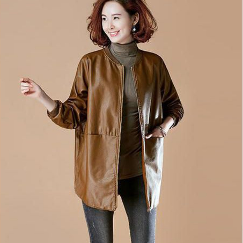 Mode Plus Größe Leder Jacke Frauen Zipper Windjacke High-end-Frühling Herbst Mäntel Baseball Jersey Langarm Trenchcoat