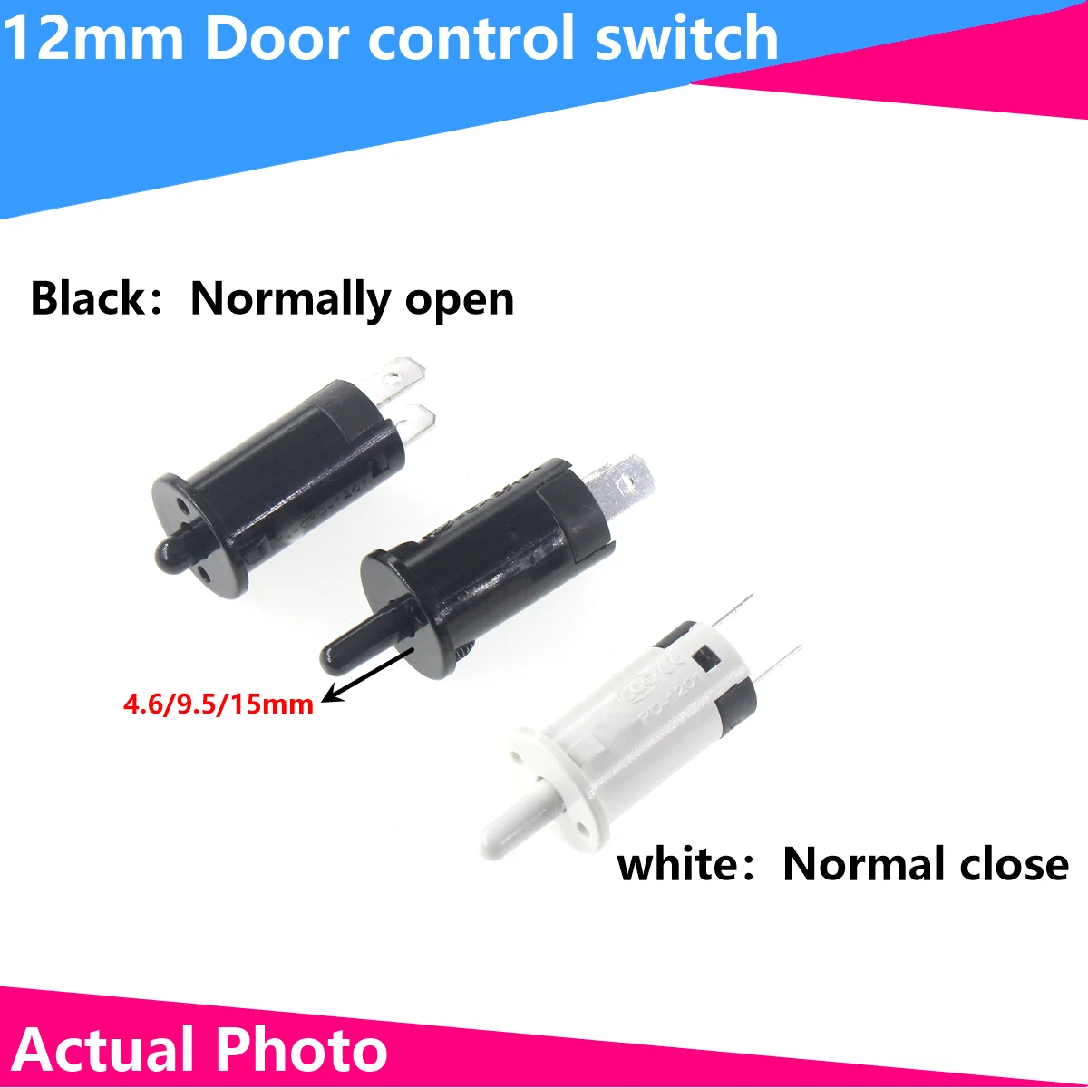 2PCS Door control switch KA5 Refrigerator light switch 12mm 14MM 20MM self-reset Normally open normally closed closet door
