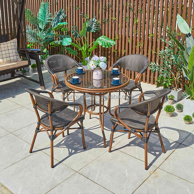 All weather bistro cast aluminum coffee table set  outdoor  armrest chair round table for garden or balcony