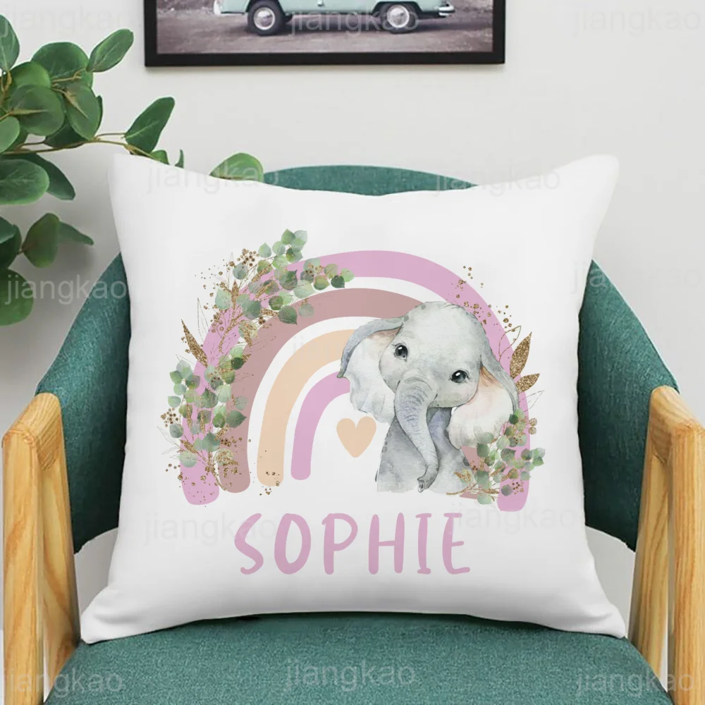 Funda de almohada personalizada, Animal arcoíris con nombre, funda de almohada para dormitorio de niños, decoración de fiesta salvaje, funda de almohada, regalo de cumpleaños para niños