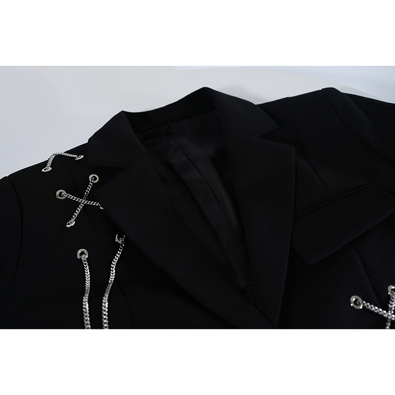 Damska marynarka Punk Gothic Cropped Blazer z metalowym łańcuszkiem Harajuku Design Streetwear Chic Patchwork Suit Office Lady Commute Short Coat
