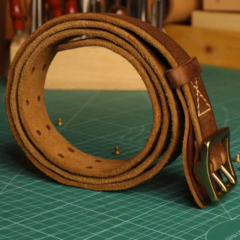 Cinturón Original hecho a mano con hebilla de doble aguja para hombre, cinturón vaquero Macho antiguo hecho con agua, cinturón táctico del ejército y2k de cuero genuino