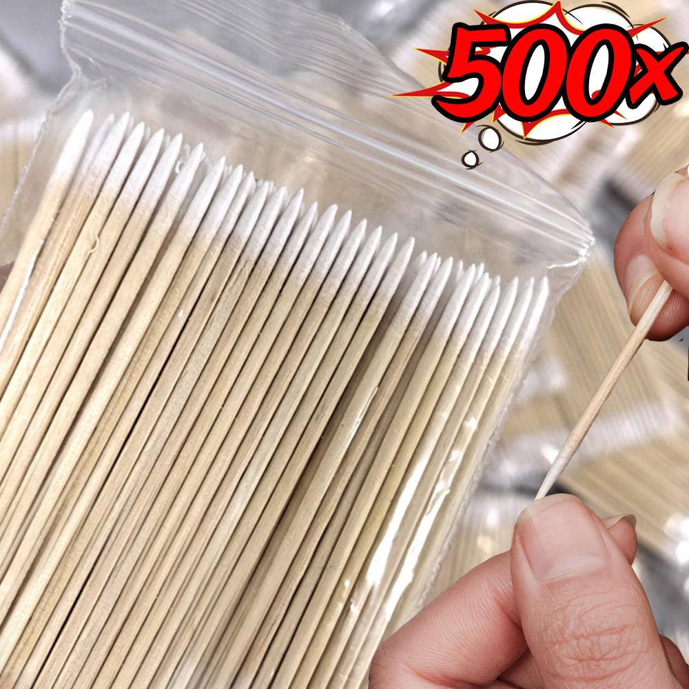 500 Uds hisopo de algodón de madera delineador de ojos maquillaje ceja lápiz labial hisopo de algodón ultrafino limpieza de uñas y oídos herramientas cosméticas desechables