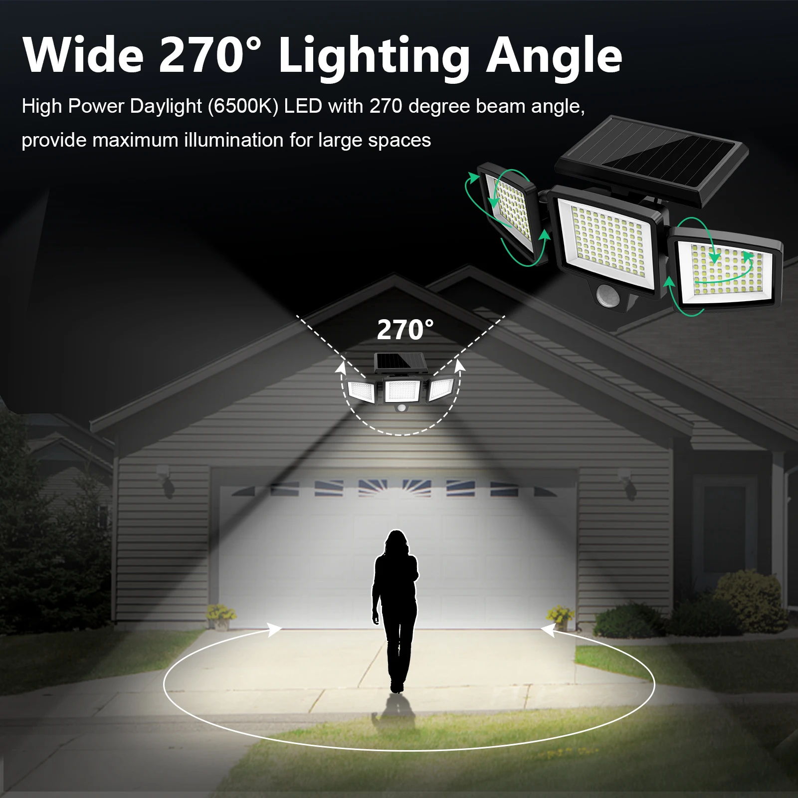 (3/2/1PCS)IP65Waterproof 3Heads Solar Outdoor Light, 210LED 2500LM Motion Sensor Security Light with Wireless Remote Control