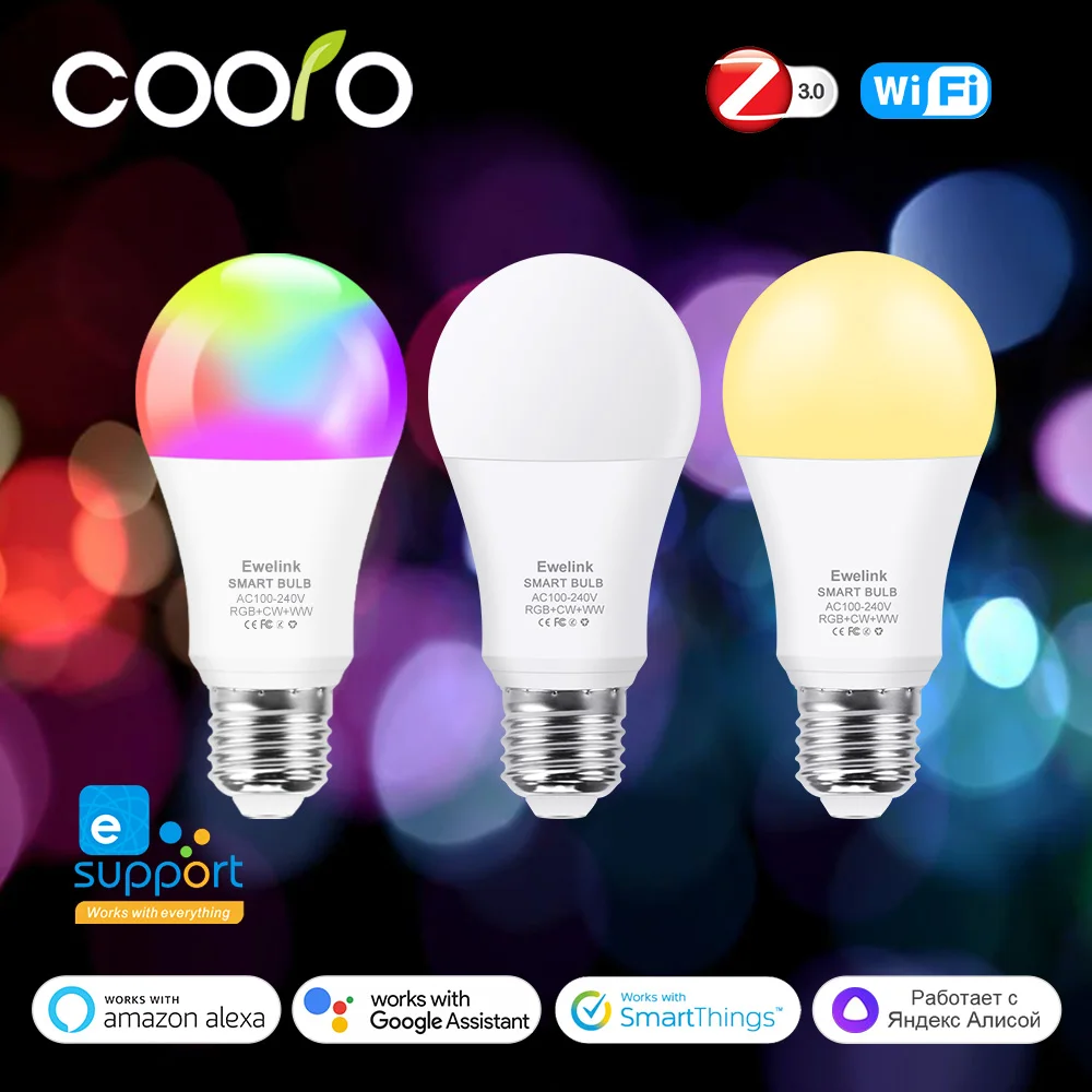 Ewelink E26 E27 Zigbee LED-Lampen Wifi Smart LED-Lampe RGB+CW+WW 15W LED-Glühbirne funktioniert mit Alexa Google Smartthings Yandex