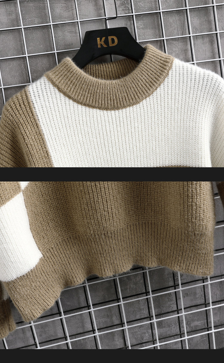 男性用パッチワークカラーニットセーター,市松模様のセーター,ラウンドネック,カジュアルブランドの服,暖かい,秋冬,4xl,m