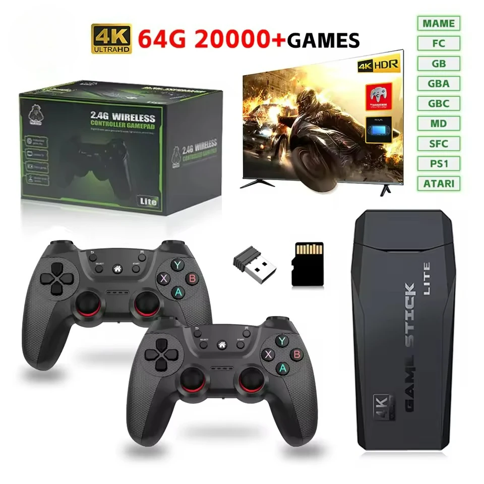 เครื่องเล่นเกม M8 20000+ เกม 64GB ในตัว รองรับผู้เล่น 2 คน คอนโทรลเลอร์ไร้สาย 2.4G 4K HD เล่นเกม PS1 GBA ของขวัญคริสต์มาส