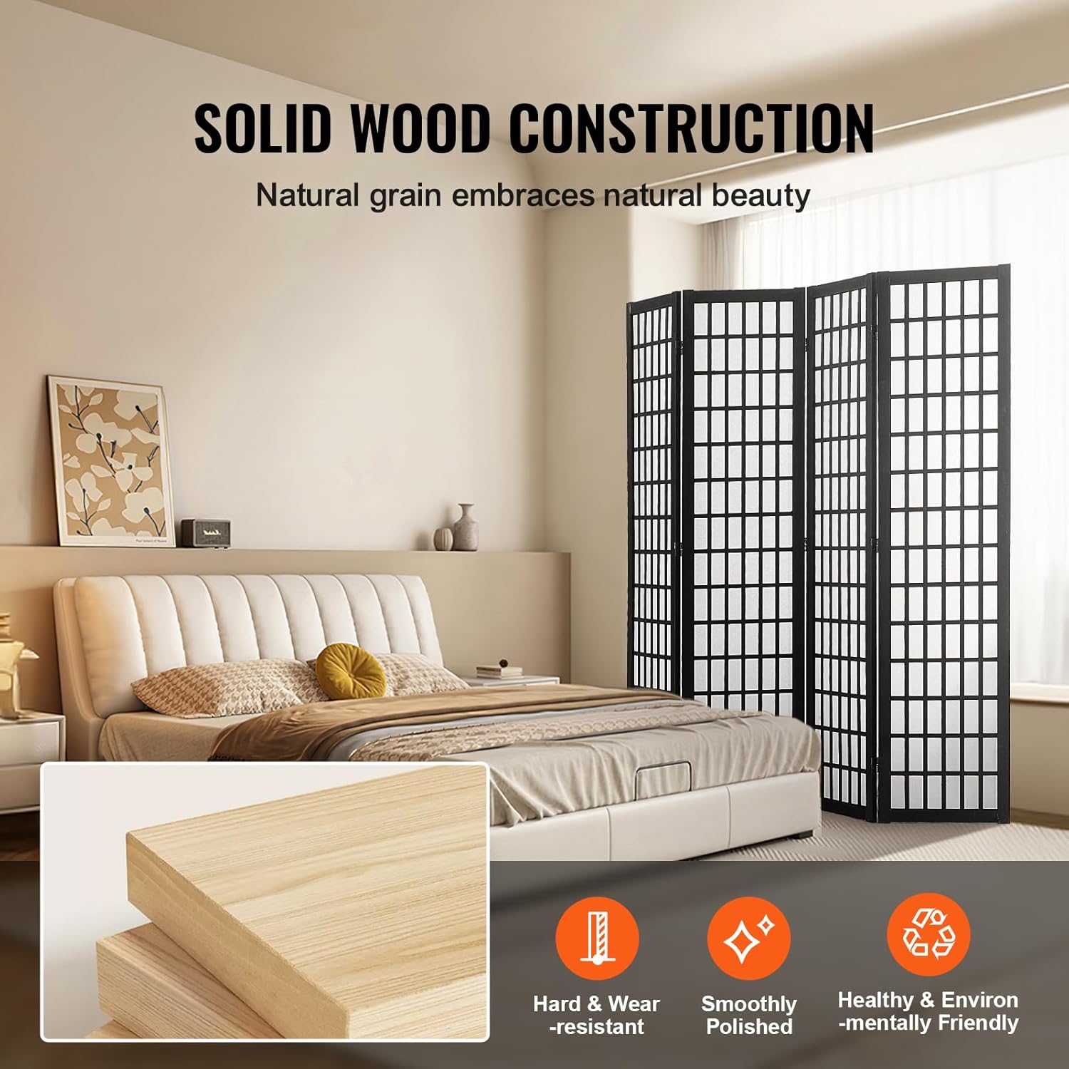 Room Divider, 4 Panel Japanese Room Divider, Wood Folding Privacy Screen Indoor, Japanese Partition Dividers Portable Deco