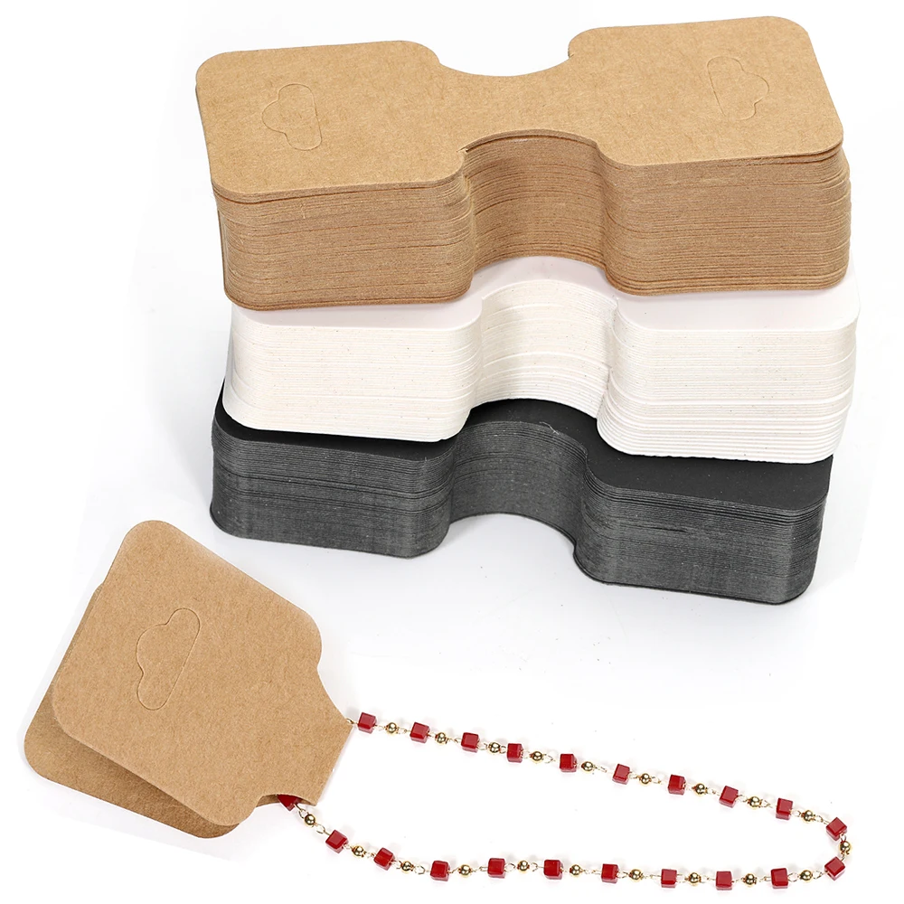 Cartões de embalagem de papel kraft dobráveis, 50 peças 9x3.5cm para suporte de exibição de joias diy colar artesanal pulseira etiquetas de preço de varejo