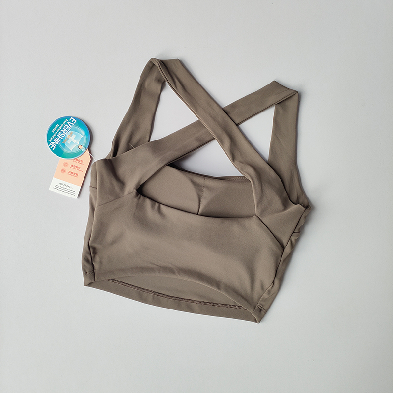 Sujetador deportivo desnudo sin costuras con espalda cruzada para mujer con tirantes anchos, sujetador de Fitness para correr, chaleco de Yoga absorbente de golpes