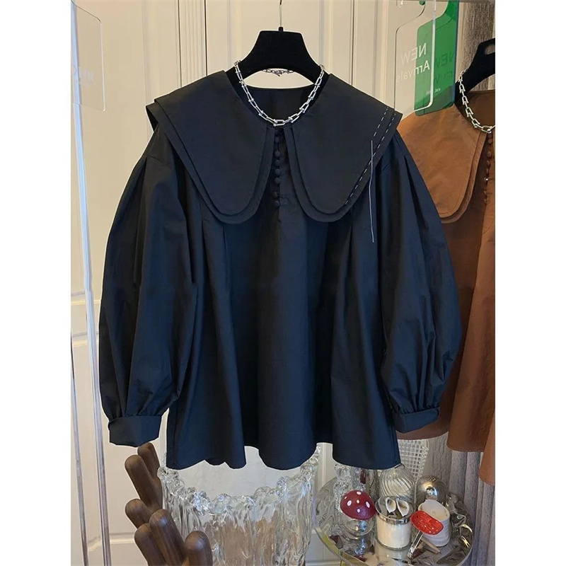 Retro ผู้หญิงหลวมแฟชั่น TOP Lady โคมไฟแขนเสื้อฤดูใบไม้ผลิฤดูใบไม้ร่วงหญิงตุ๊กตาเสื้อสเวตเตอร์ถักเสื้อ Coat