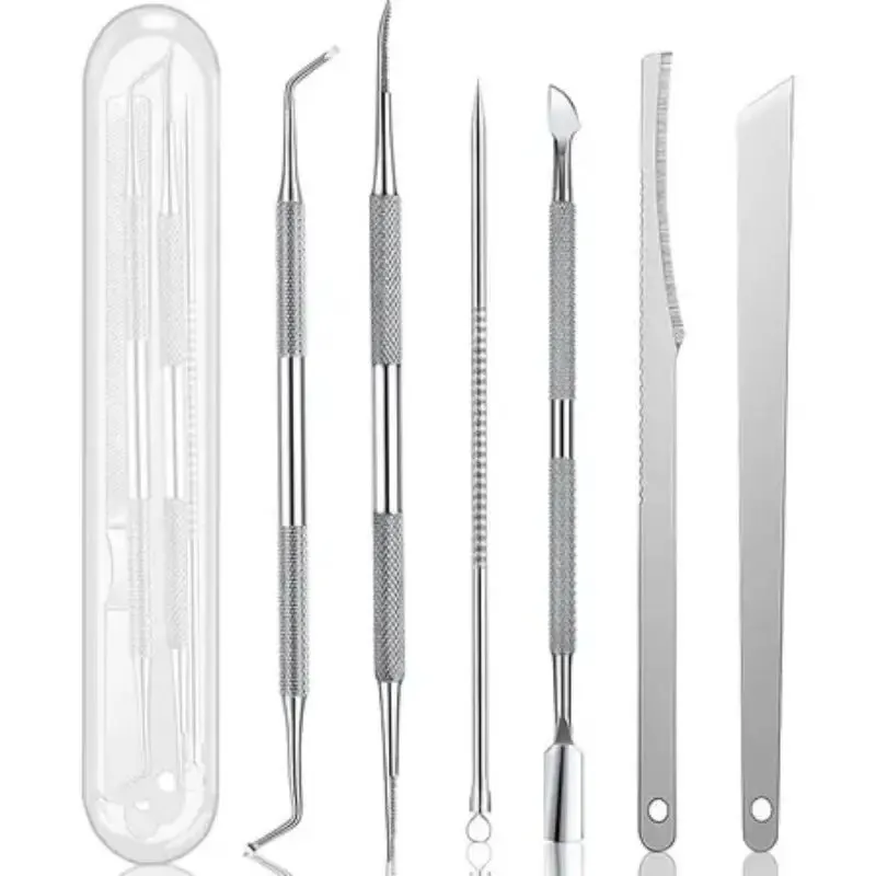 6 pçs de aço inoxidável manicure pedicure faca para remover calos da pele morta grosso duro cortador de unhas acne agulha escolher conjunto de ferramentas