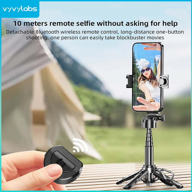 VYVYLABS Mini Selfie Stick with Bluetooth Remote-Portable Vlog Stick for iPhone & Android Foldable for Live Streaming