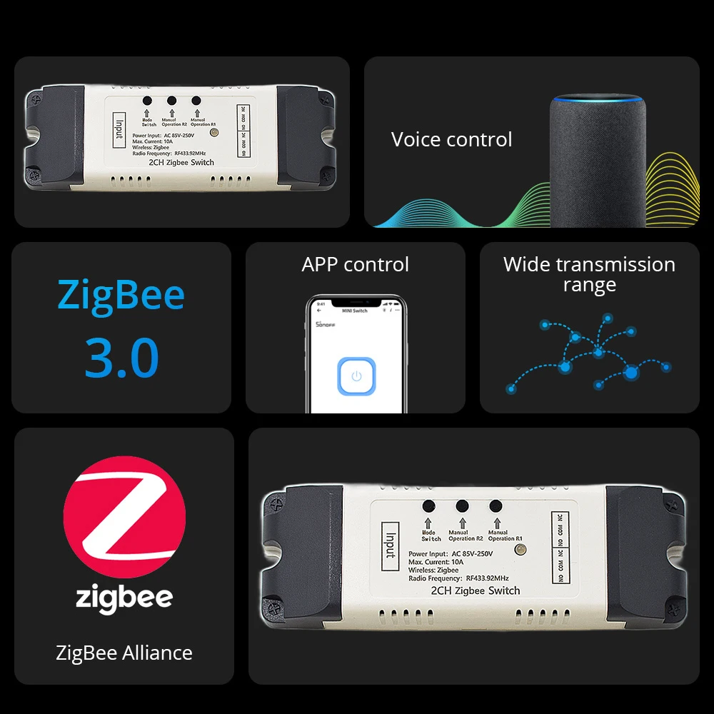 Módulo de relé inteligente Zigbee Tuya de 2 canales, 85-250V, 220V, relé AC DC 12V 24V 7-32V, funciona con Alexa, asistente de Google, interruptor de luz inteligente