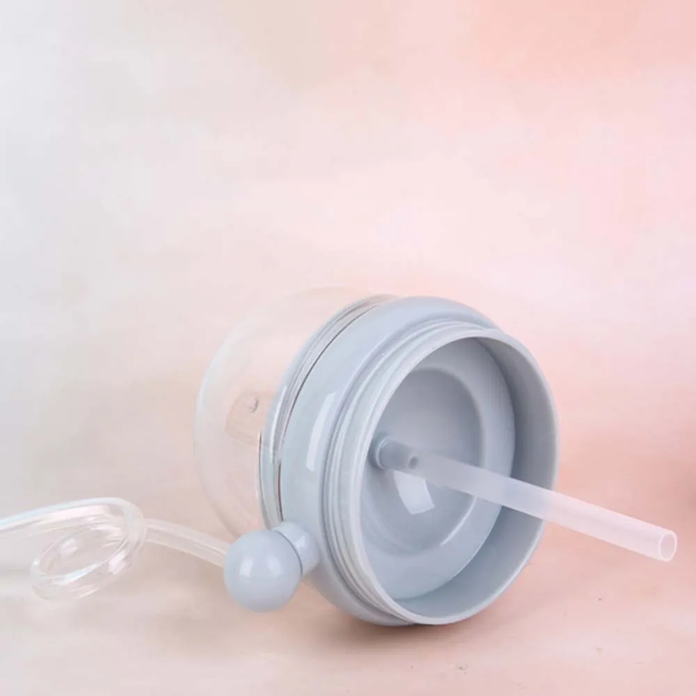Botol Minum Anak 250ml Motif Kartun dengan Sedotan, Gelas Plastik untuk Anak