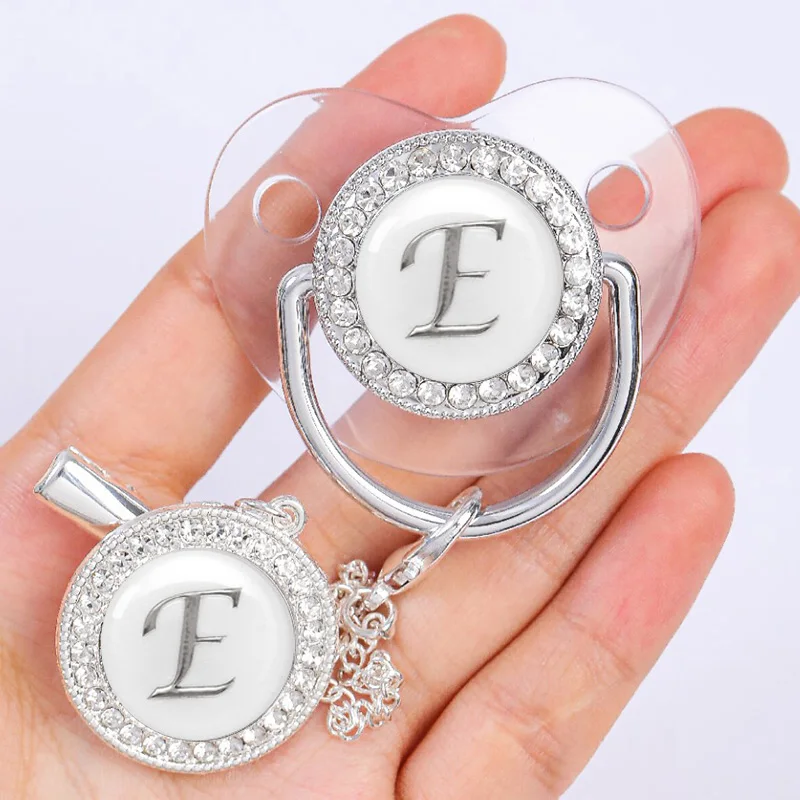 Bé Sơ Sinh Cá Tính Núm Vú Giả Kẹp Cao Cấp Núm Vú Giả Giá Đỡ Chữ Bạc Bling Trẻ Sơ Sinh Trong Suốt Núm Vú Silicone Không Chứa BPA