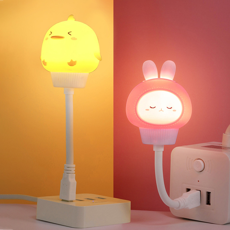Luz nocturna USB LED, lámpara de noche de dibujos animados, oso, pollito, gatito, decoración para dormitorio de bebé y niño, lámpara de noche