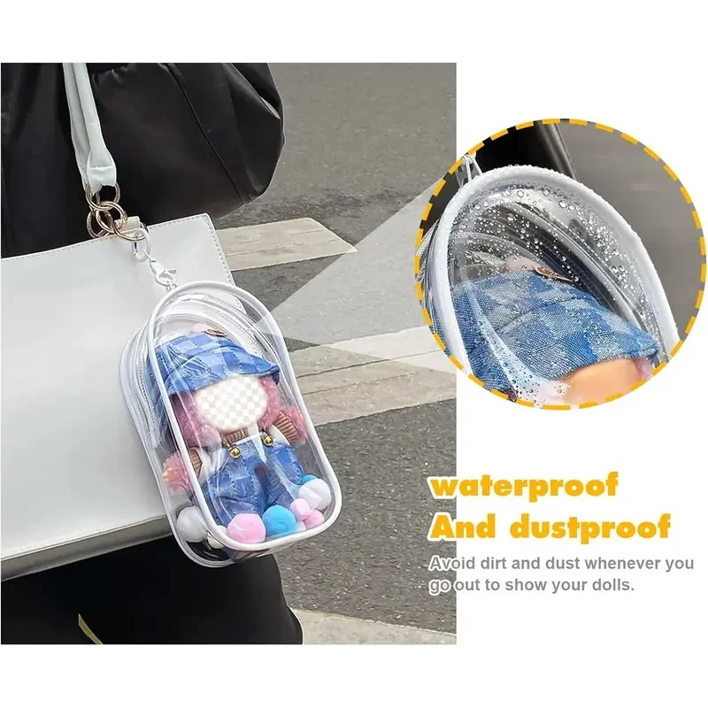 Colorful Transparent Protector Case Organizer Box for 17cm Plush Dolls Outdoor Display Bag With Keychain Doll Accessories