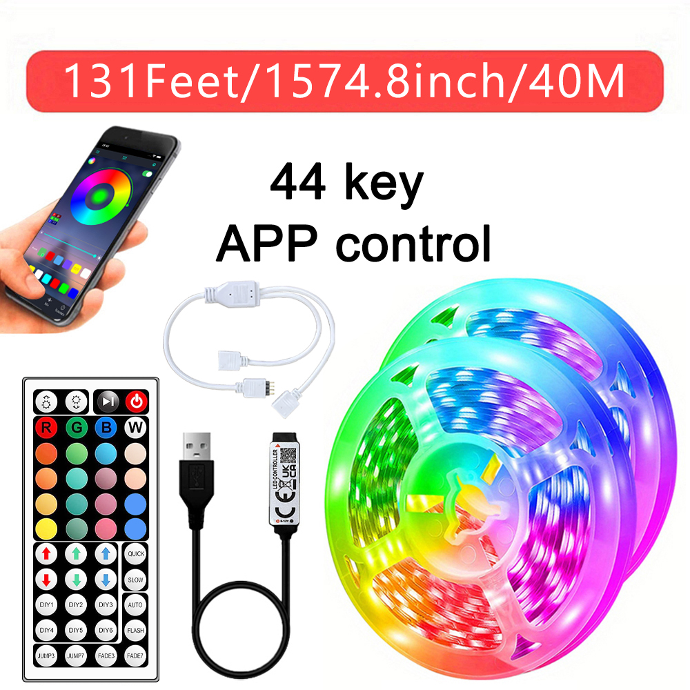 40M/131Ft Led Strip Lights APP 44Key Remote Control USB 5V Music Sync RGB Flexible Tape Diode Lights for Party Home Luces Led