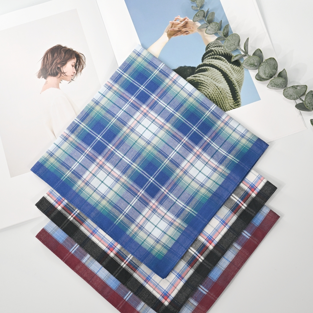 3PCS dünne Baumwolle Plaid Herren Taschentuch weiche Gentleman Taschenhandtuch für Anzug 43cm/16,9in Größe