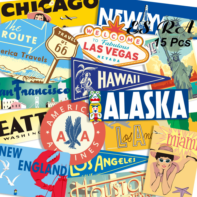 15 ピース/セットビッグサイズステッカー美的レトロ Pegatinas マットビニール旅行都市ラップトップデカールスーツケーススケートボード Decorat