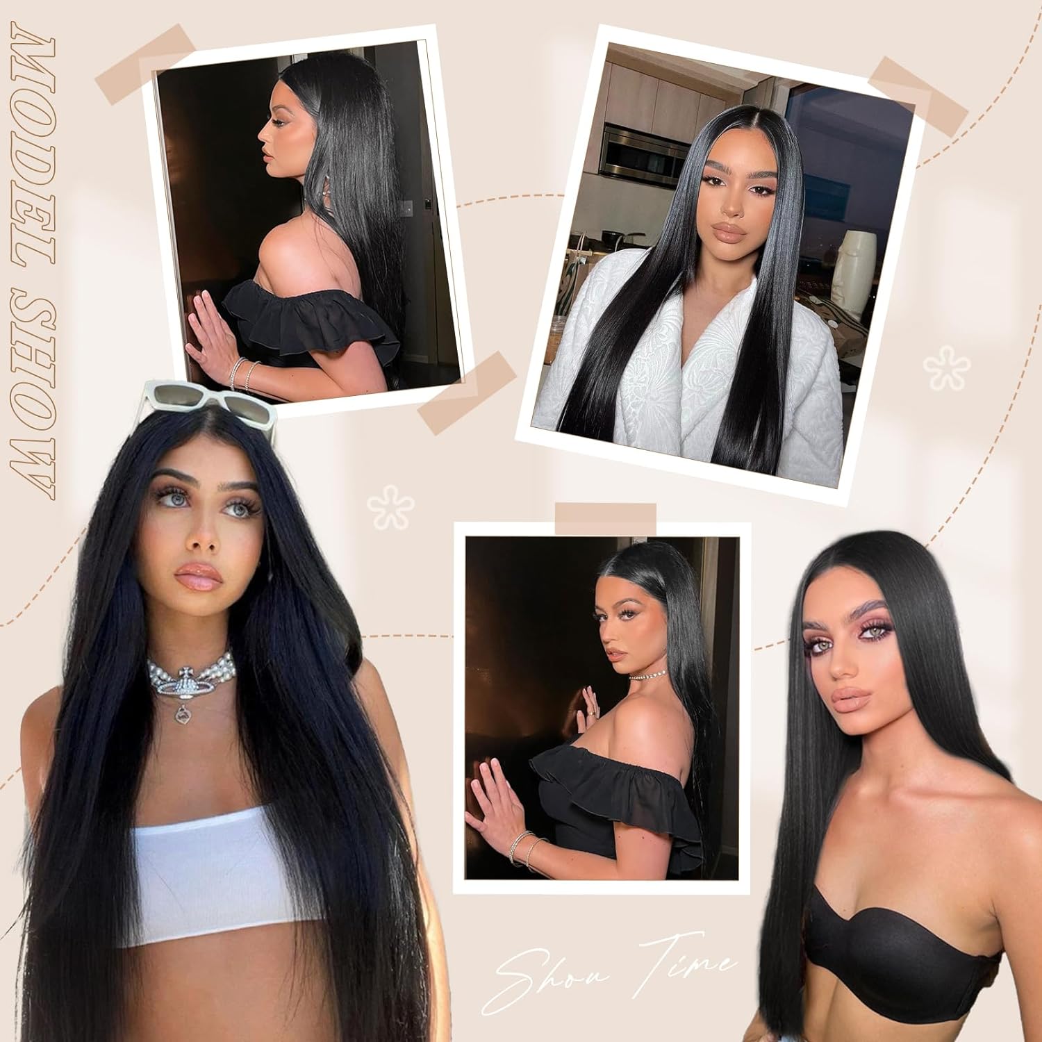 Extensión de cabello con Clip, cabello humano Natural liso, extensión de cabello Remy brasileño de cabeza completa, extensión de cabello con Clip para mujeres