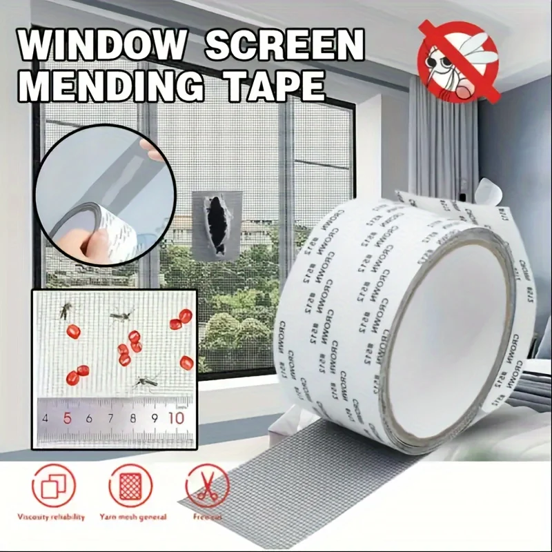 Red de malla antimosquitos para ventana, cinta de reparación de pantalla, herramienta de cinta de malla autoadhesiva con agujero roto para ventana, parche impermeable