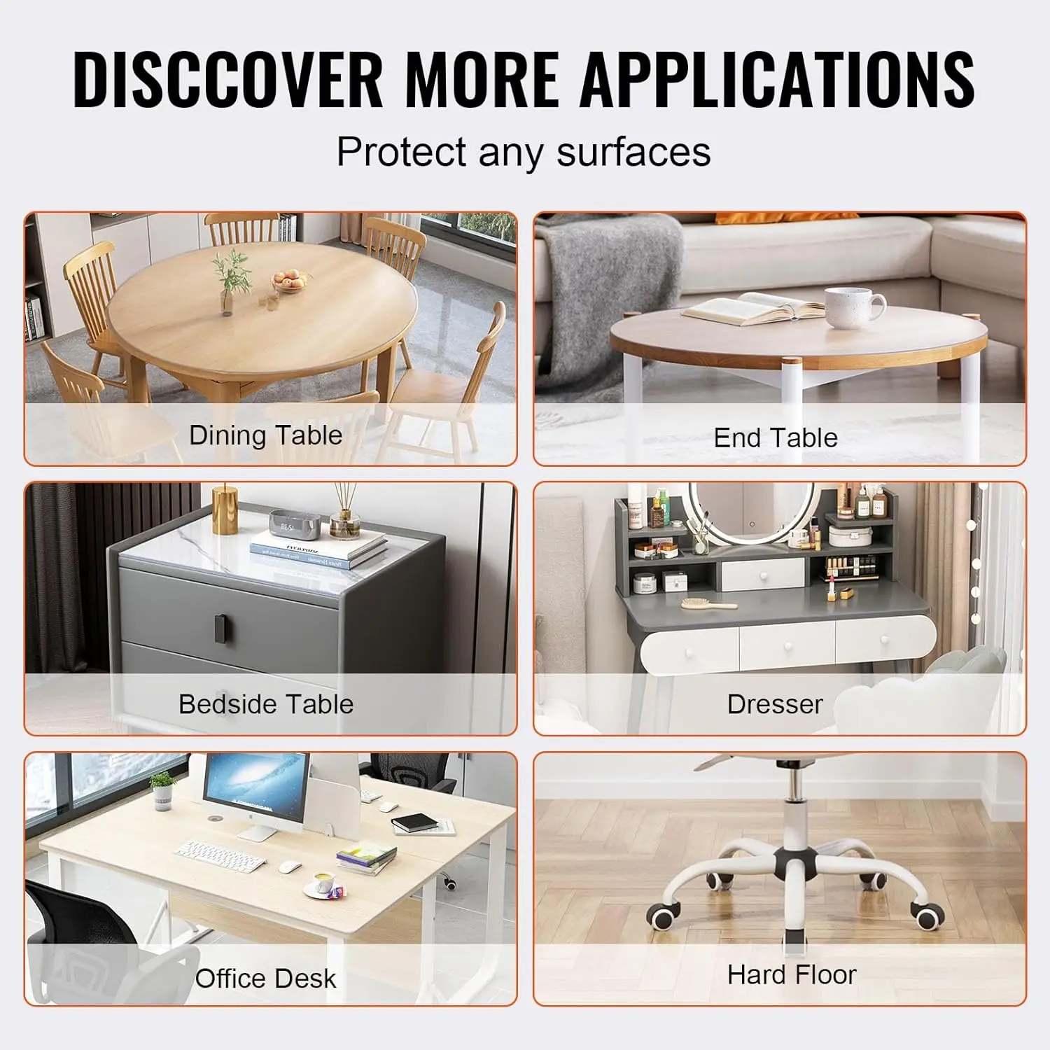 Clear Table Cover Protector, 48 inch/1230 mm Round Table Cover, 1.5 mm Thick PVC PlasticTablecloth, Waterproof Desktop Protector