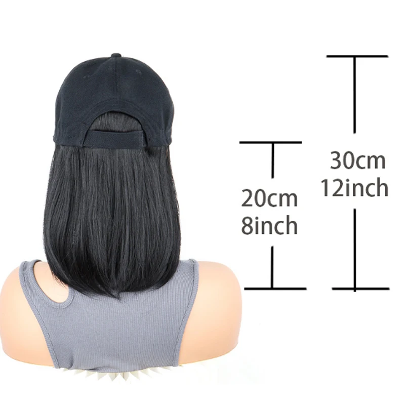 H&STAR Peruca curta reta sintética, fibra resistente ao calor, elegante, chapéu de beisebol para meninas, com cabelo natural, boné de pico