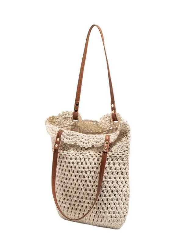 Casual oco saco de palha grande capacidade tote designer rattan tecido mulheres sacos ombro verão praia bolsas grande saco shopper 2021