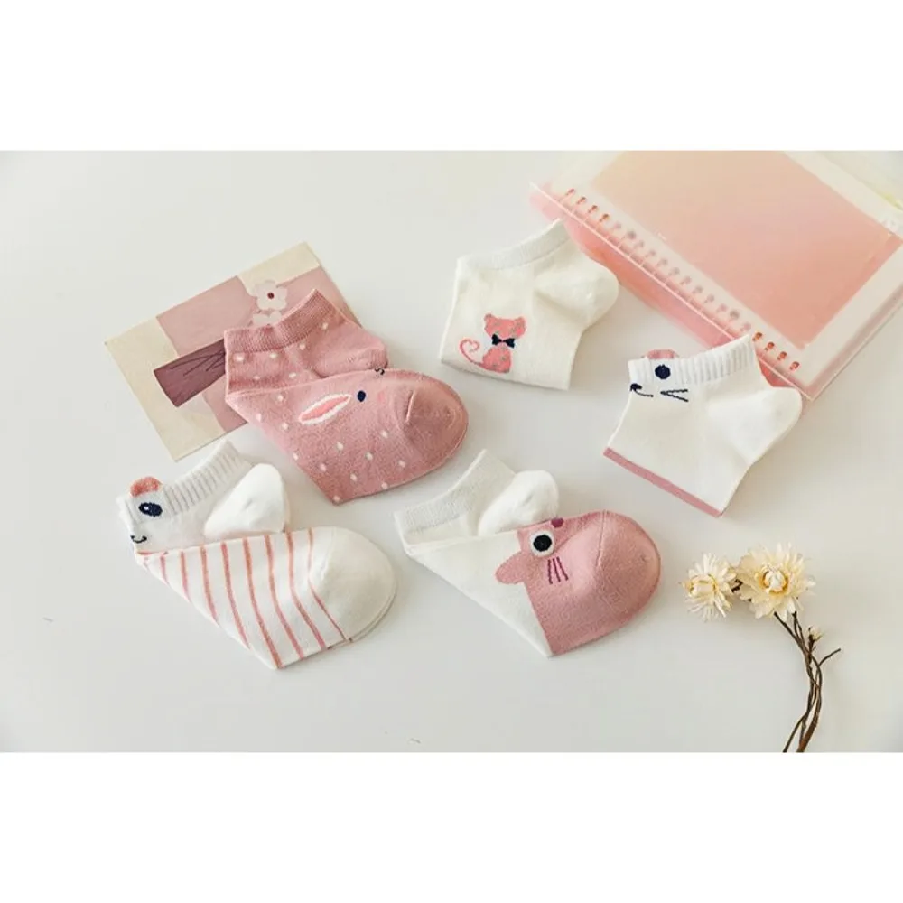 5 pares de calcetines rosas para mujer, calcetines de estilo lindo, calcetines populares de algodón para primavera y verano, lindos calcetines de conejo