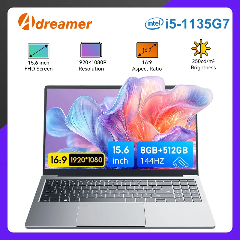 Adreamer 15,6-calowy laptop Intel Core i5 1135G7 przenośny notebook 8 GB RAM 800 SSD DDR4 Office PC - niemiecka klawiatura