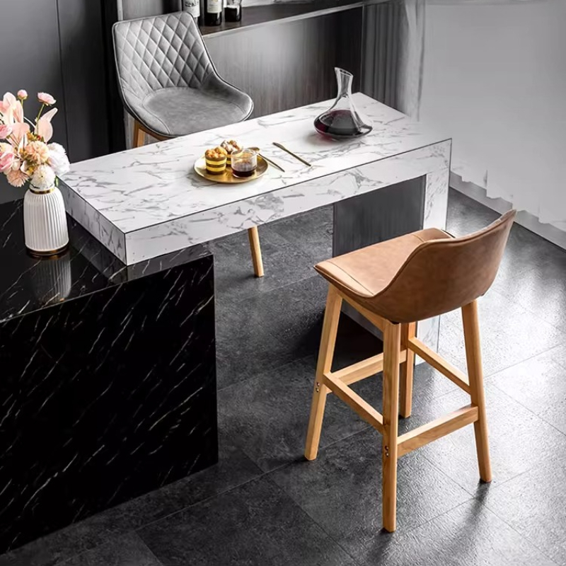 Nordic Luxury Dining Chair Upholstered Backrest Counter Chair Solid Wood Frame Modern Bistro Seat Minimalist Bar Stool for Home