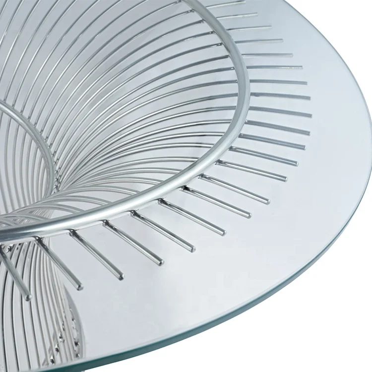 Mesa de centro redonda de vidro com design moderno, mesa lateral de aço inoxidável para sala de estar, mesa central clássica