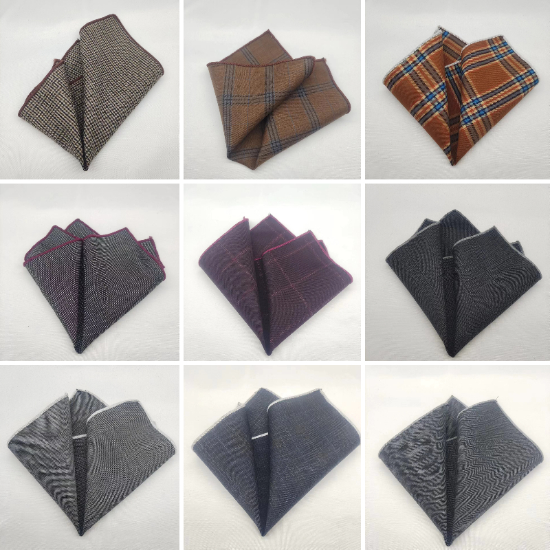 23 ซม.สีเทาขนสัตว์พ็อกเก็ตสแควร์สําหรับชาย Vintage ลายสก๊อตลายผ้าเช็ดหน้านุ่ม Skinny Hanky จัดเลี้ยง Cravat ชุดอุปกรณ์เสริม