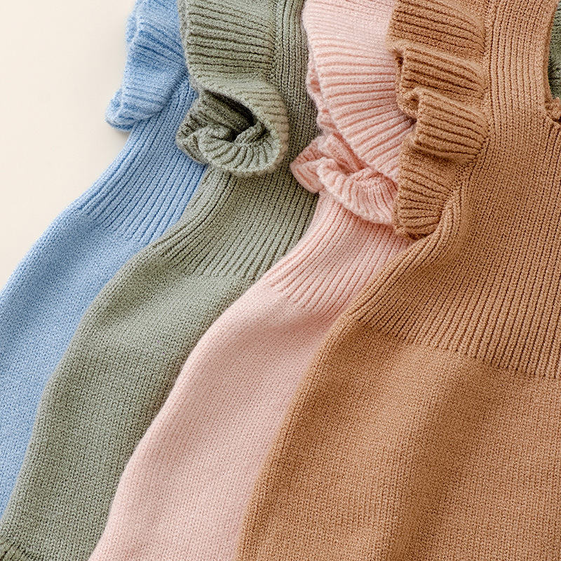 Infant Baby Girls Ruffle Sleeve Romper Solid Square Collar Autumn Jumpsuit for Newborn Toddler Cute Clothes