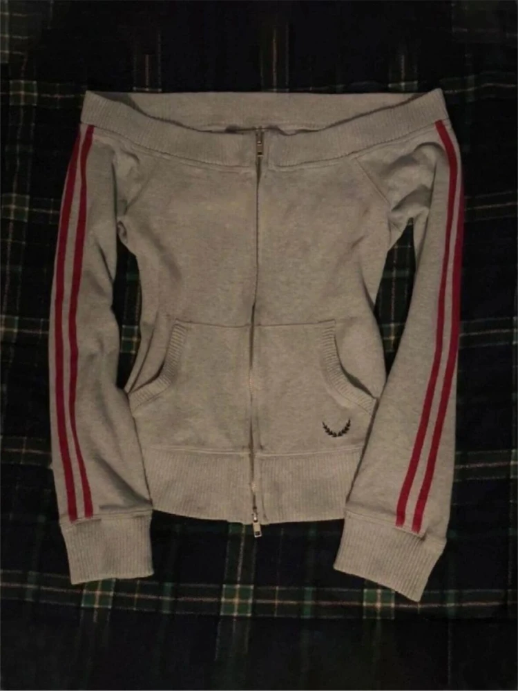 Ropa de calle deportiva Harajuku para mujer, Tops clásicos, ropa de moda Y2K, sudaderas elegantes con hombros descubiertos, chaquetas de manga larga, abrigo