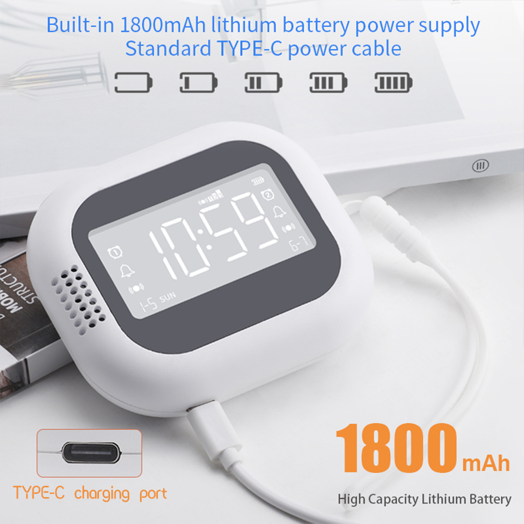 LED-display Trillingswekker Oplaadbaar Wit Ruis Natuurlijk geluid Multifunctionele klok Diepe slaap digitale klok