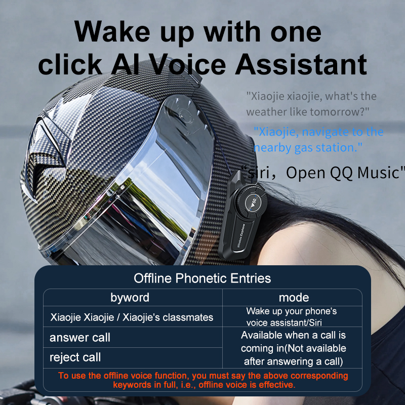 Bluetooth Motorcycle Helmet Headset V5.3 Voice Control Wireless HandsFree Call 1800mAh Waterproof Communicator Speakers Earphone