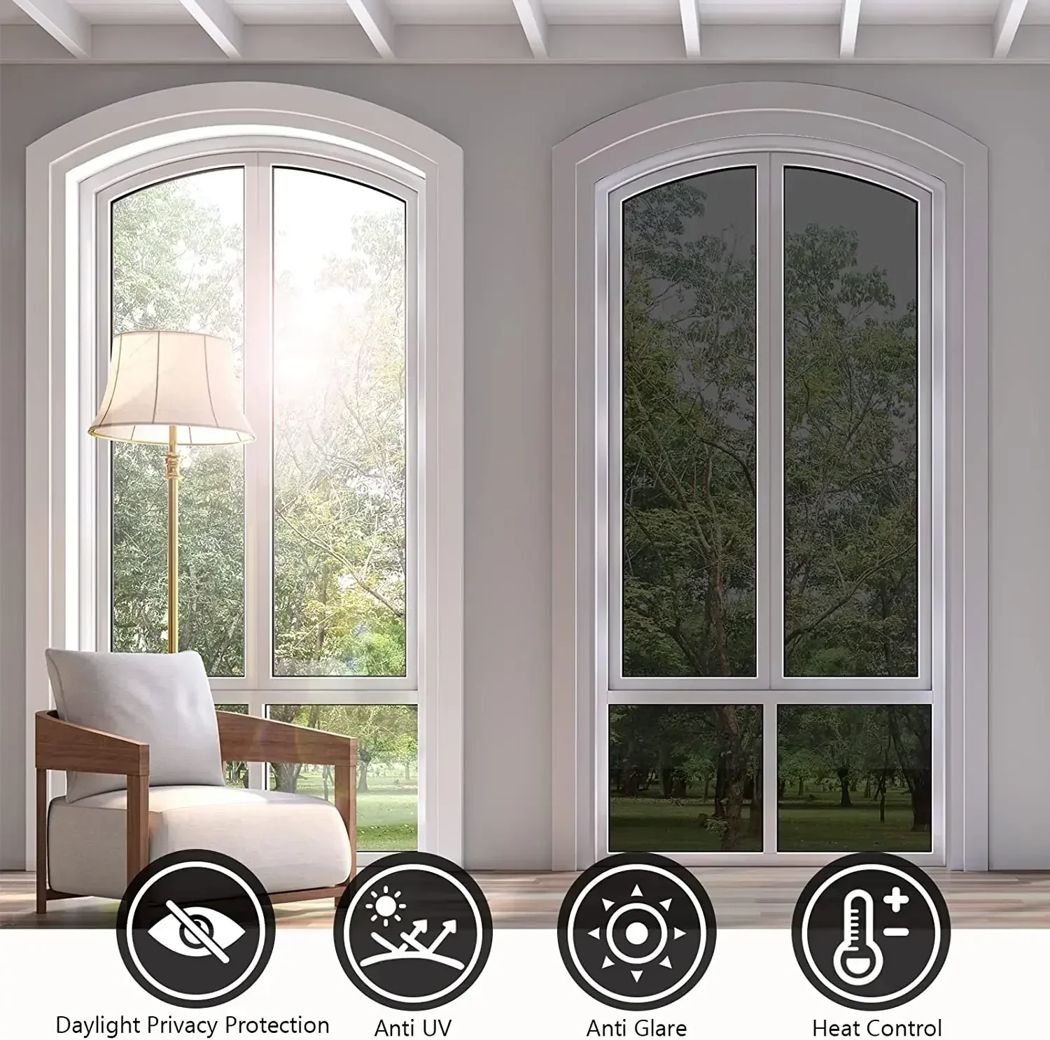 ฟิล์มติดกระจก ไวนิลความเป็นส่วนตัว หน้าต่างกระจก One Way Daytime Privacy Static Cling Blocking ไวนิลกาวสะท้อนแสงป้องกันรังสียูวีสําหรับรถยนต์
