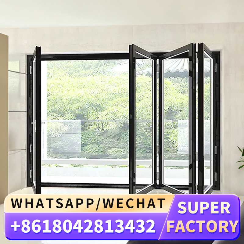 Super selo veranda portas dobráveis como porta acordeão de alumínio empilhamento roda porta dobrável