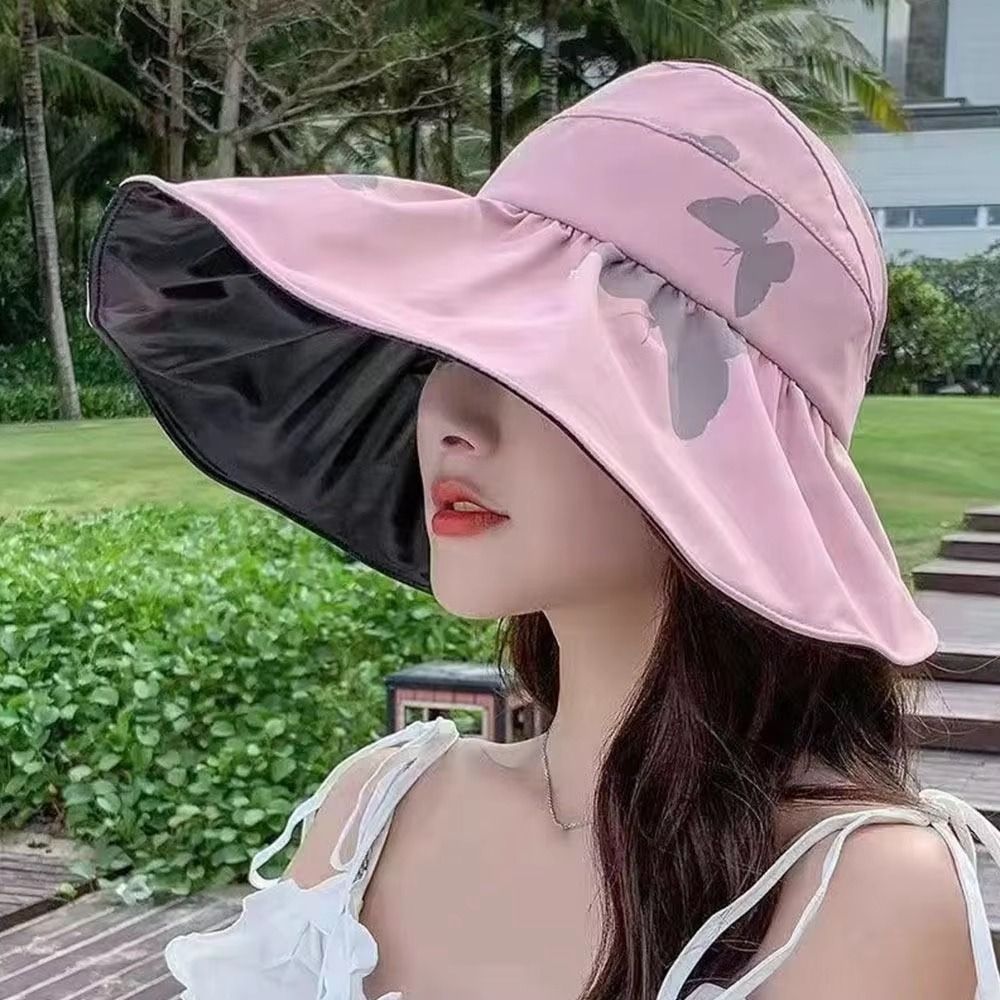 UV Protection Large Visor Sun Hat Foldable Empty Top Summer Sun Cap Wide Brim Korean Style Sunscreen Bucket Hat Ladies
