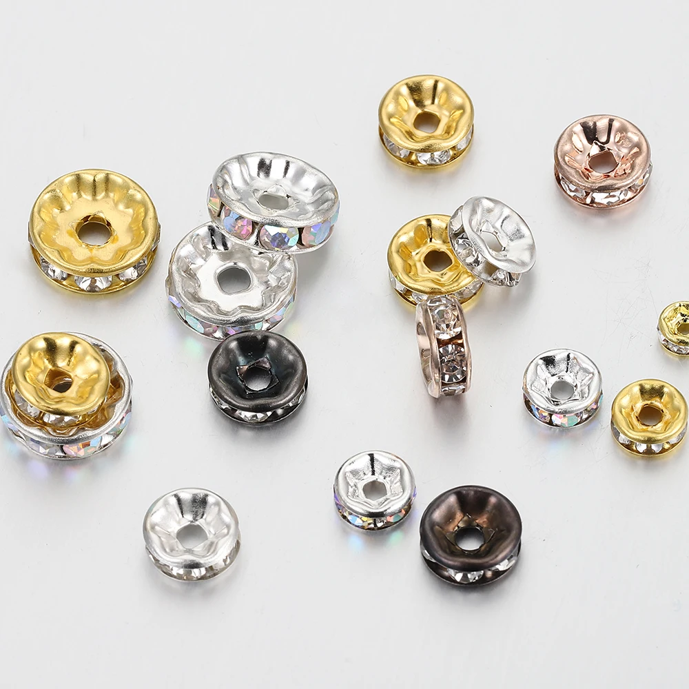 100 ピース/ロットラインストーンロンデルクリスタルビーズフラット 4 6 8 10 ミリメートルルーススペーサービーズ DIY ジュエリーメイキングアクセサリー用品